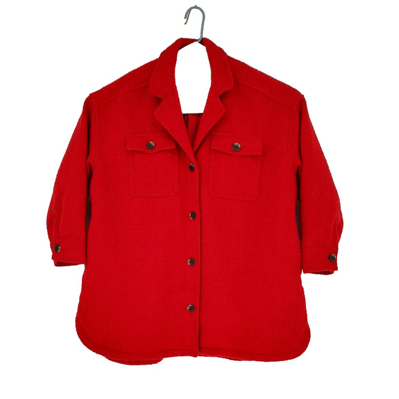 Old Navy Woman's Red Wool/Poly Button Front Coat Size 2X Lined Cuff Sleeve Slits - Picture 1 of 10